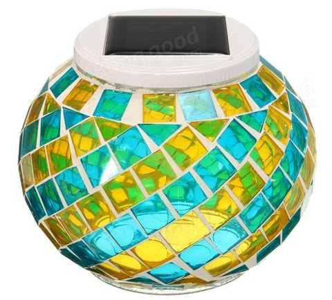 Solar Power Color Changing Mosaic Glass Ball Outdoor Lawn Garden LED Light